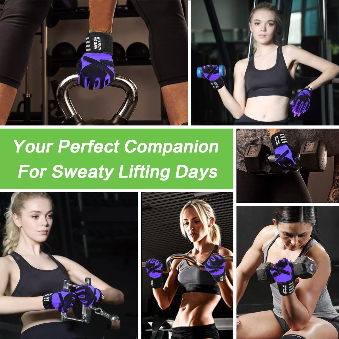 Weight Lifting Gloves for Women Gym Workout with Wrist Support,Padded Half Finger Gloves for Fitness Exercise (Violet, X-Small)