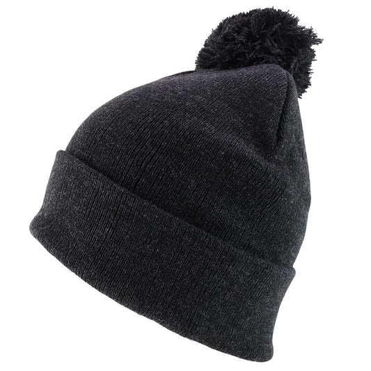 Trendy Apparel Shop XXL Oversized Solid Pom Pom Winter Stretch Knit Beanie Hat - Charcoal - 2XL