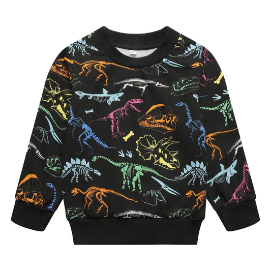 NUBEEHOHO Dinosaur Sweatshirt for Boys Long Sleeve Dino Pullover Shirts Toddler Crewneck Dinosaur Fleece Sweater Kids Fall Winter Clothes Black Size 5T/8202