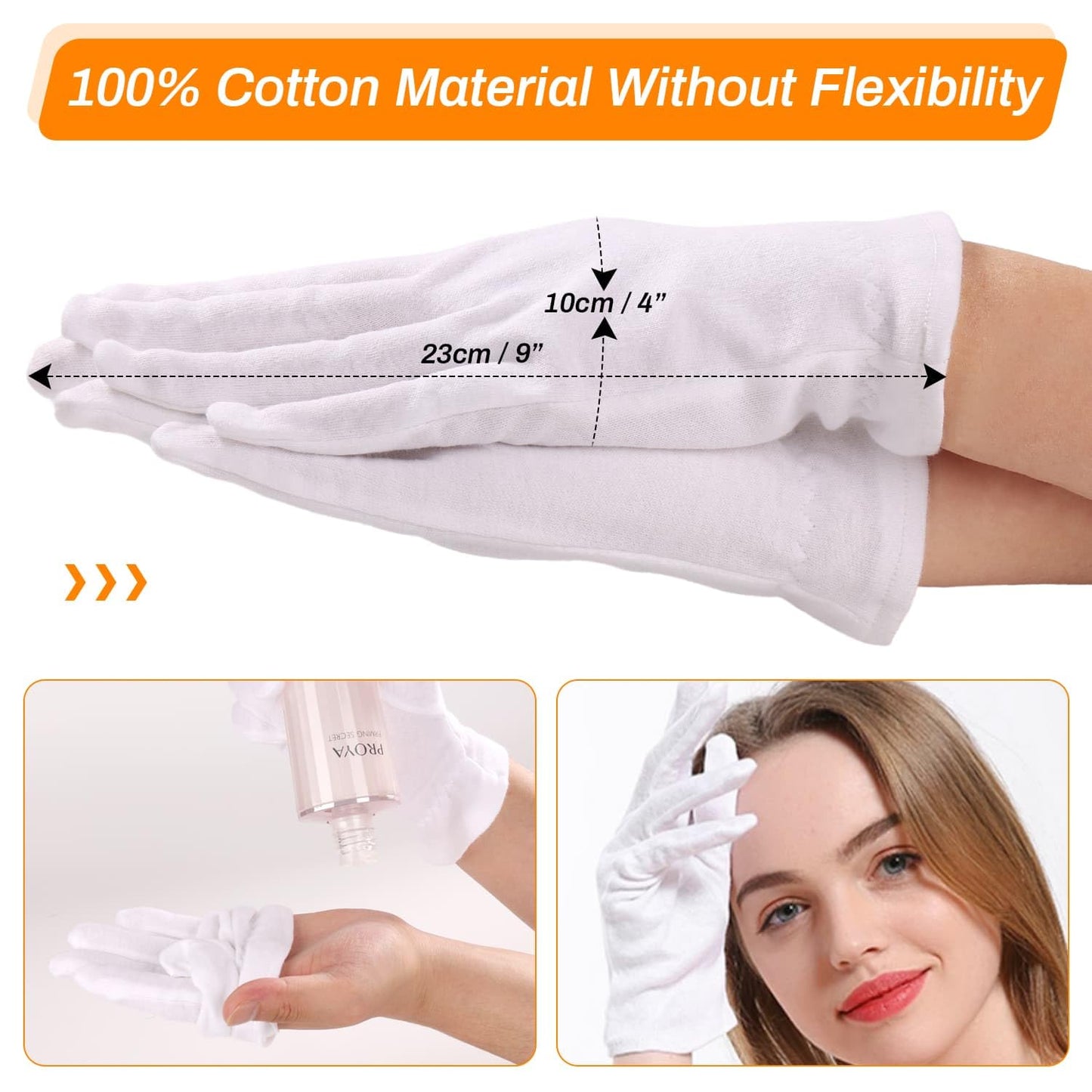 Selizo 6 Pairs 100% White Cotton Gloves for Eczema, Moisturizing Gloves for Dry Hands Overnight Women, Moisture Sleeping Spa Lotion Hand Cream Gloves for Eczema Dry Cracked Hands Sensitive Skin