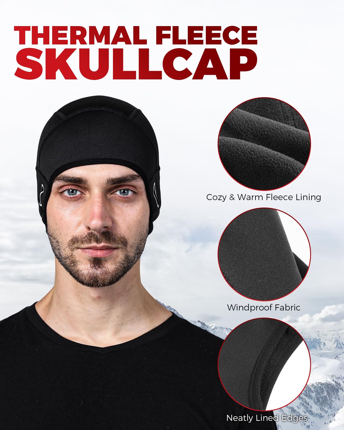 VICTGOAL Winter Skull Cap for Men Women Windproof Beanies Cycling Hat Under Helmet Liner Thermal Cycling Caps (Black)