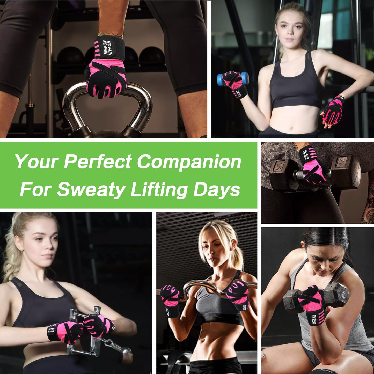 Weight Lifting Gloves for Women Gym Workout with Wrist Support,Padded Half Finger Gloves for Fitness Exercise (Pink, X-Small)