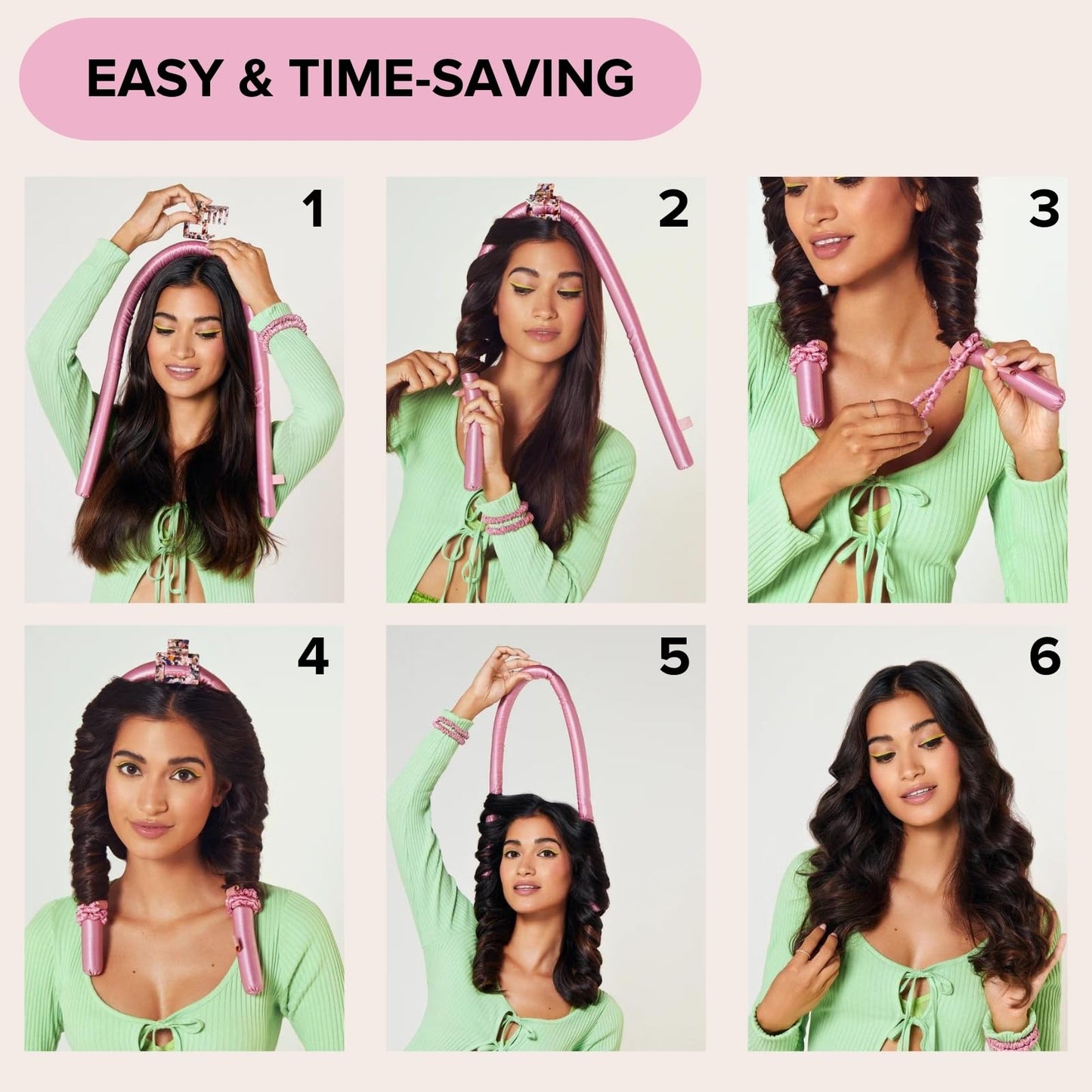 SILKE Heatless Hair Curlers | 100% Luxurious Heatless Curls Headband | Silk Heatless Curlers to Sleep In | No Heat Curlers for Overnight Curls | Heatless Curling Set | Big Bounce, No Effort (Pink)