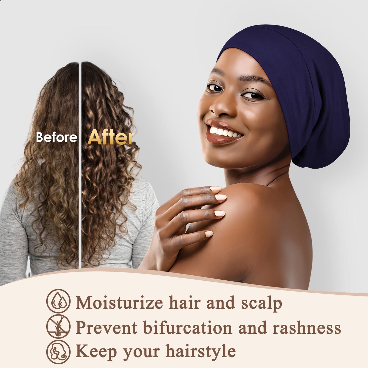 OLESILK Mulberry Silk Bonnet for Men, Mens Bonnet for Curly Hair, 100% Real Silk Hair Bonnet for Sleeping, Night Cap for Frizzy Hair, Navy