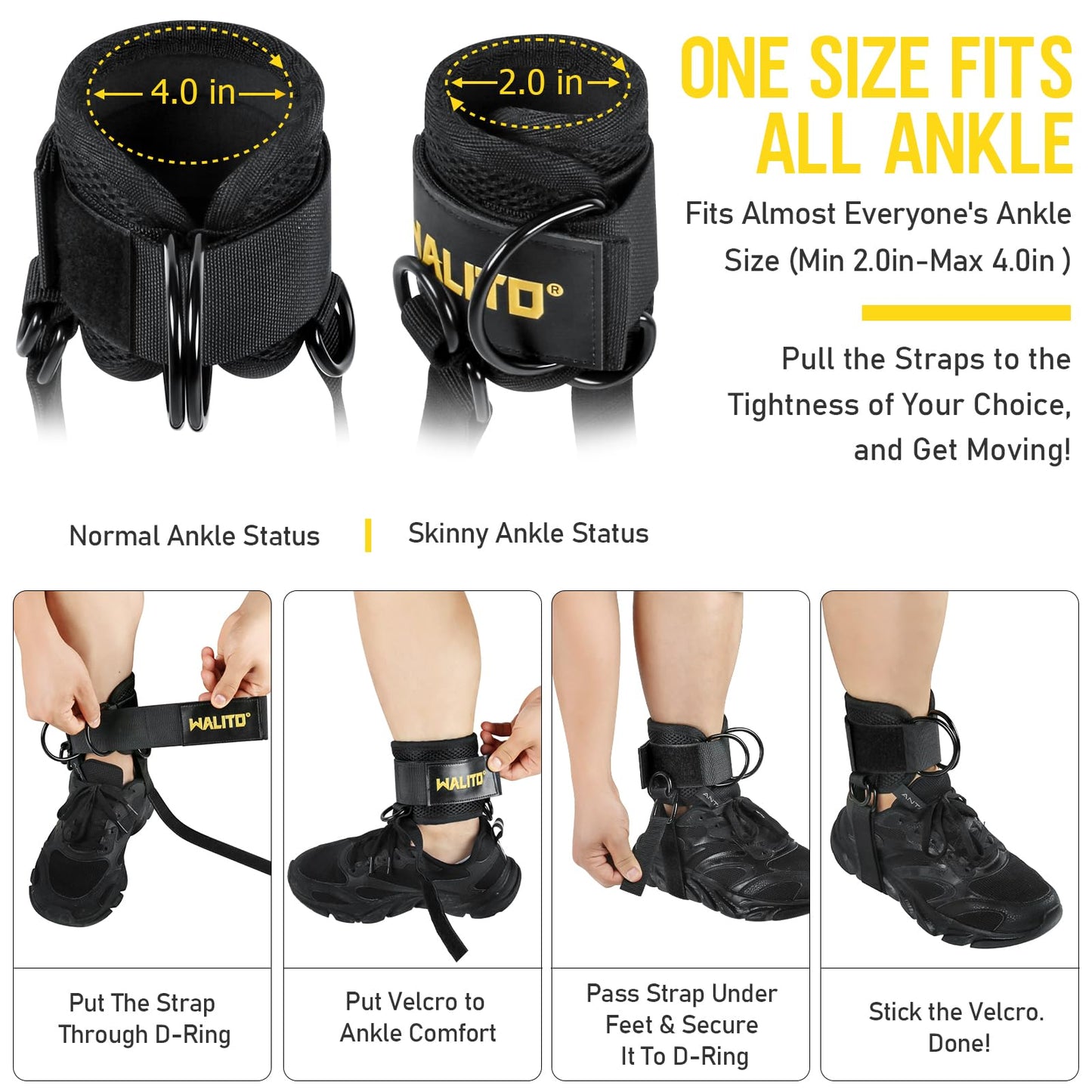 WALITO Gym Ankle Straps for Working Out - Glute Ankle Cuff Kickback Strap, Gym Cable Machine Accessories for Women Glute Leg Extensions, Hip Abductors & Lower Body Exercises Equipment