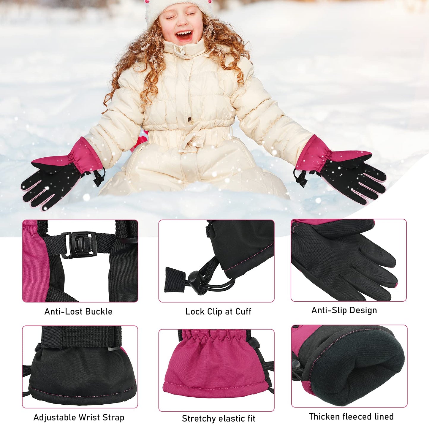 American Trends Kids Snow Gloves Waterproof Winter Gloves Ski Gloves for Boys Girls Cold Weather Outdoor Sports Snowboard Gloves Blue M
