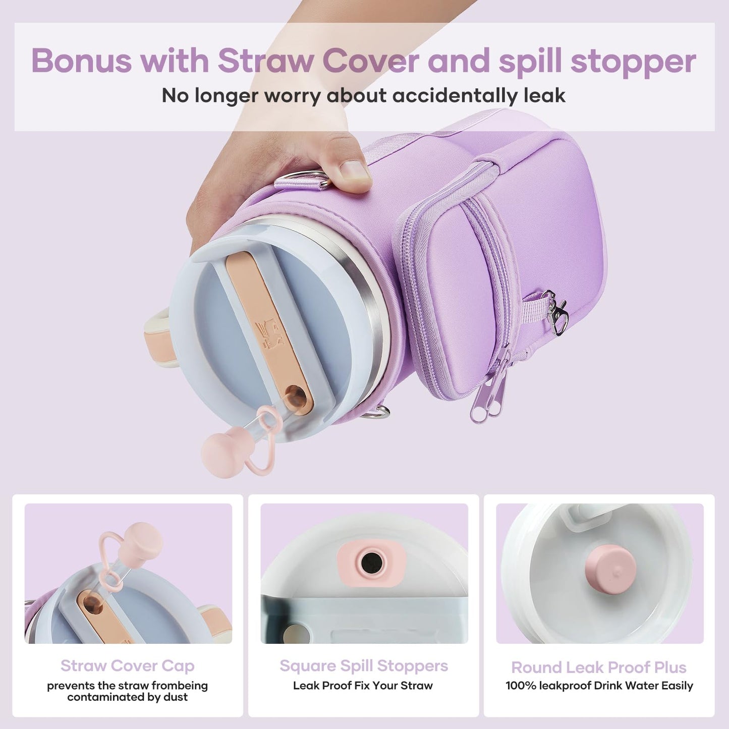 linmaya Water Bottle Carrier Bag with Phone Pocket for Stanley 40/30 oz Tumbler Neoprene Water Bottle Holder Pouch with 2 Adjustable Strap & 3 Leak Stoppers for Stanley Cup Accessories