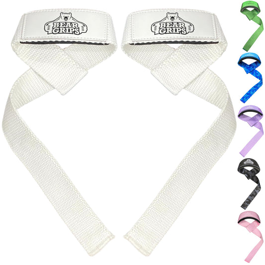 Bear Grips Lifting Straps Gym, Wrist Straps for Weightlifting, Gym Straps, Weightlifting Straps, Deadlift Straps, Weight Lifting Straps for Men, Weight Straps Lifting Women, 2 Lifting Strap | White