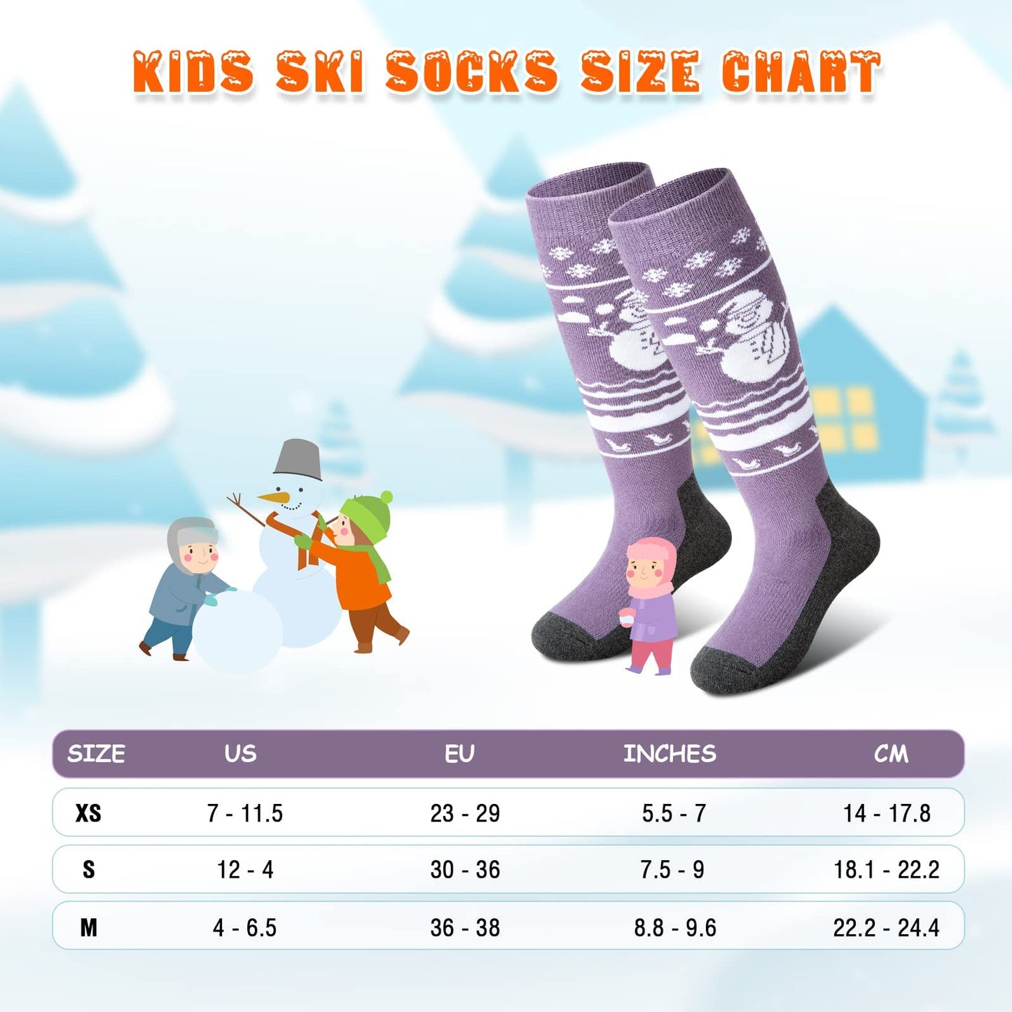Pecube Kids Ski Socks 2 pairs Thermal Thick OTC Snow Socks for Boys Girls Toddler Skiing Snowboard Skating Winter Sports