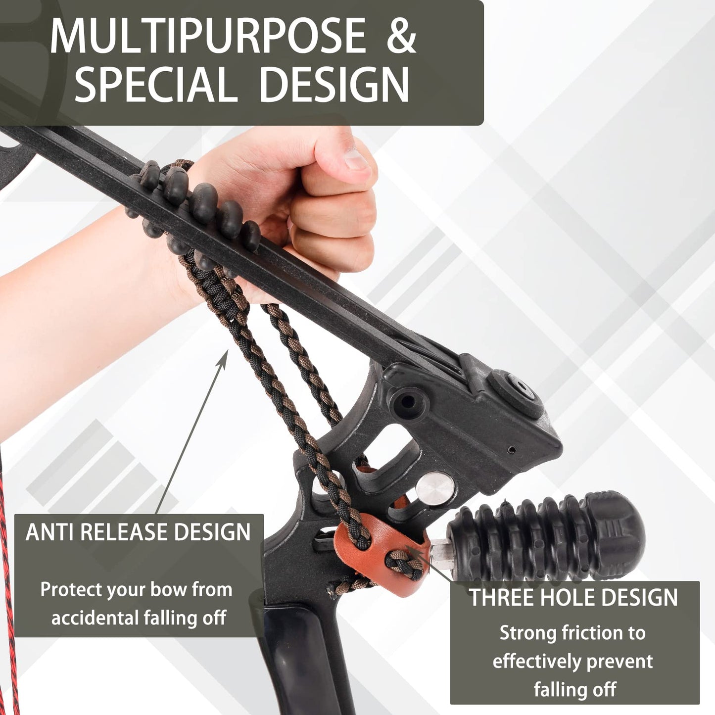 Elm Ray Archery Bow Wrist Sling 550 Paracord,Durable 100% Full Grain Leather with Strong Metal Grommet,Comfortable and Light,Fit Compound Bow Stabilizer & Recurve (Brown&Black)