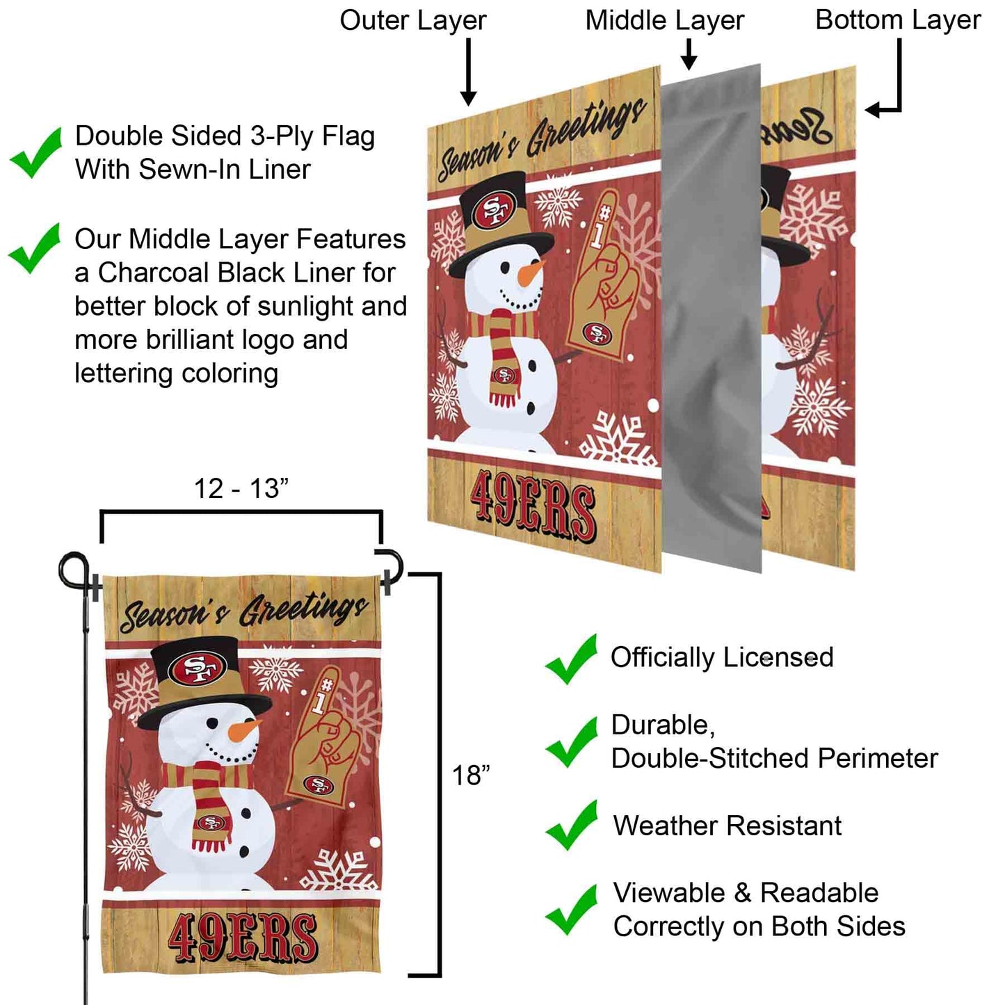 San Francisco 49ers Holiday Winter Snow Garden Flag Double Sided Banner