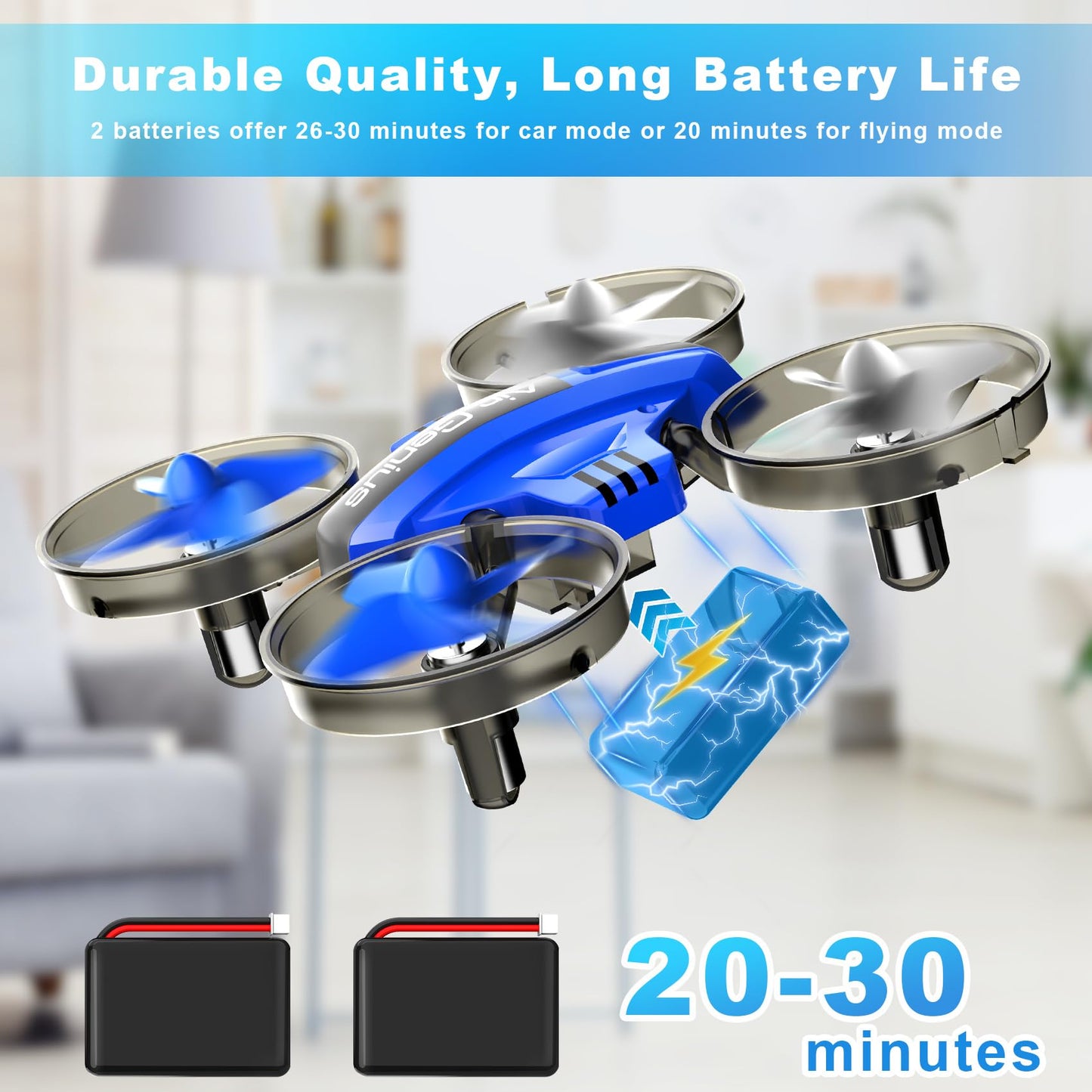Oddire Mini Drone for Adults, Drones & Cars 2 in 1 Toy with One Key Take Off-Landing, Altitude Hold, Headless Mode, 360° flip, Car Mode, 2 Batteries,