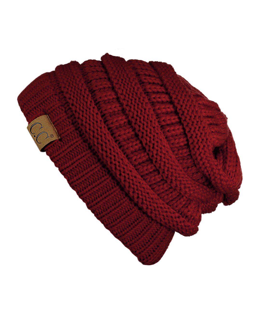 C.C Trendy Warm Chunky Soft Stretch Cable Knit Beanie Skully, Burgundy
