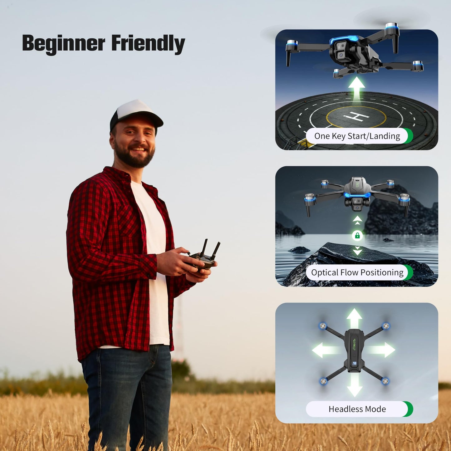 SKYMONSTER RC Drone,Drones With Camera For Adults 1080P HD Camera,3PC Batteries, Brushless Motor,FPV Foldable RC Quadcopter, Real-Time Battery Display,for Childers toys With Gift Box