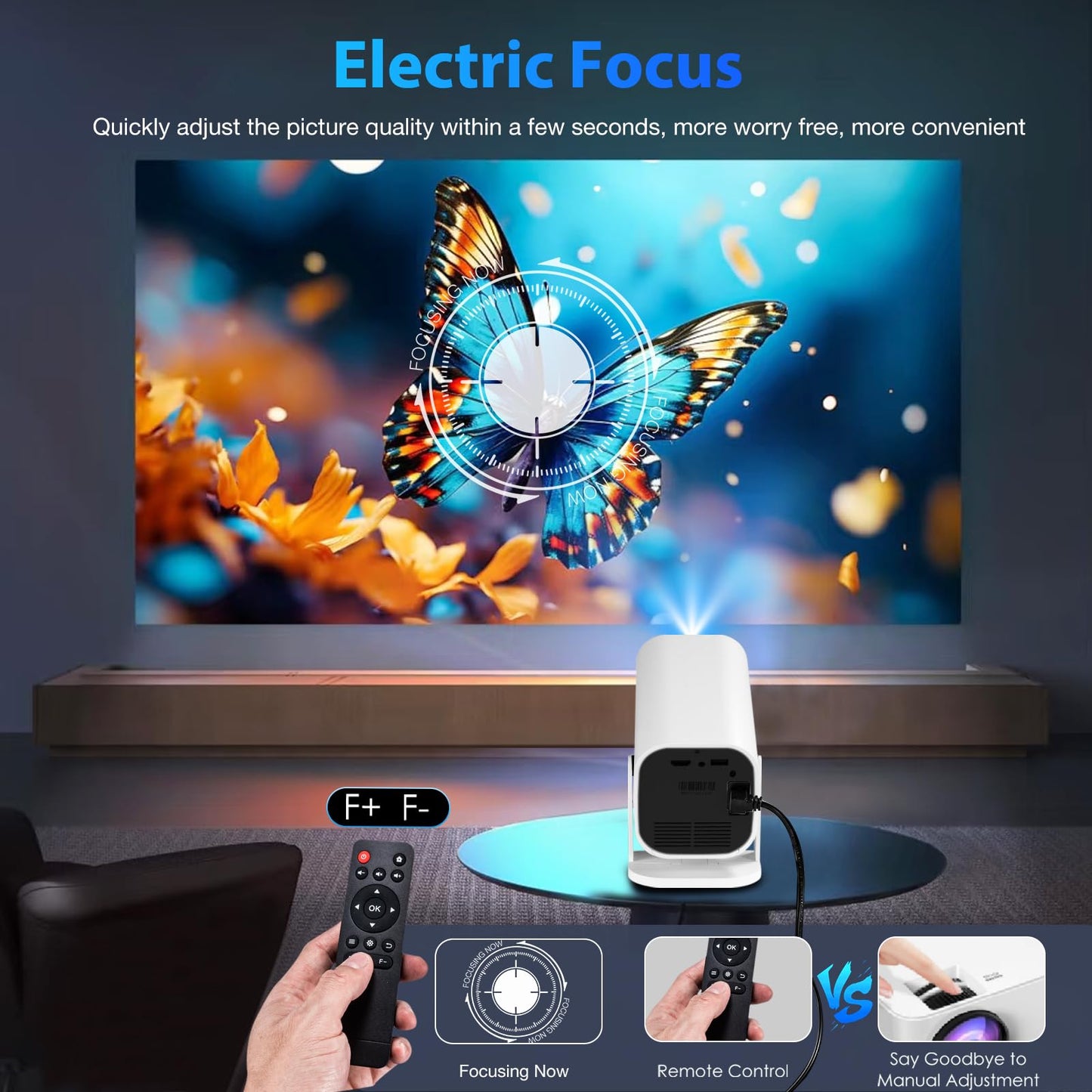 [180°Adjustable Stand] [Electric Focus] [Built-in Speaker] Mini Projector With Bluetooth,Projector for Bedroom, Native 1080P, Compatible 4K, Compatible with Android/iOS/TV Stick/PS5/Laptop/HDMI/USB
