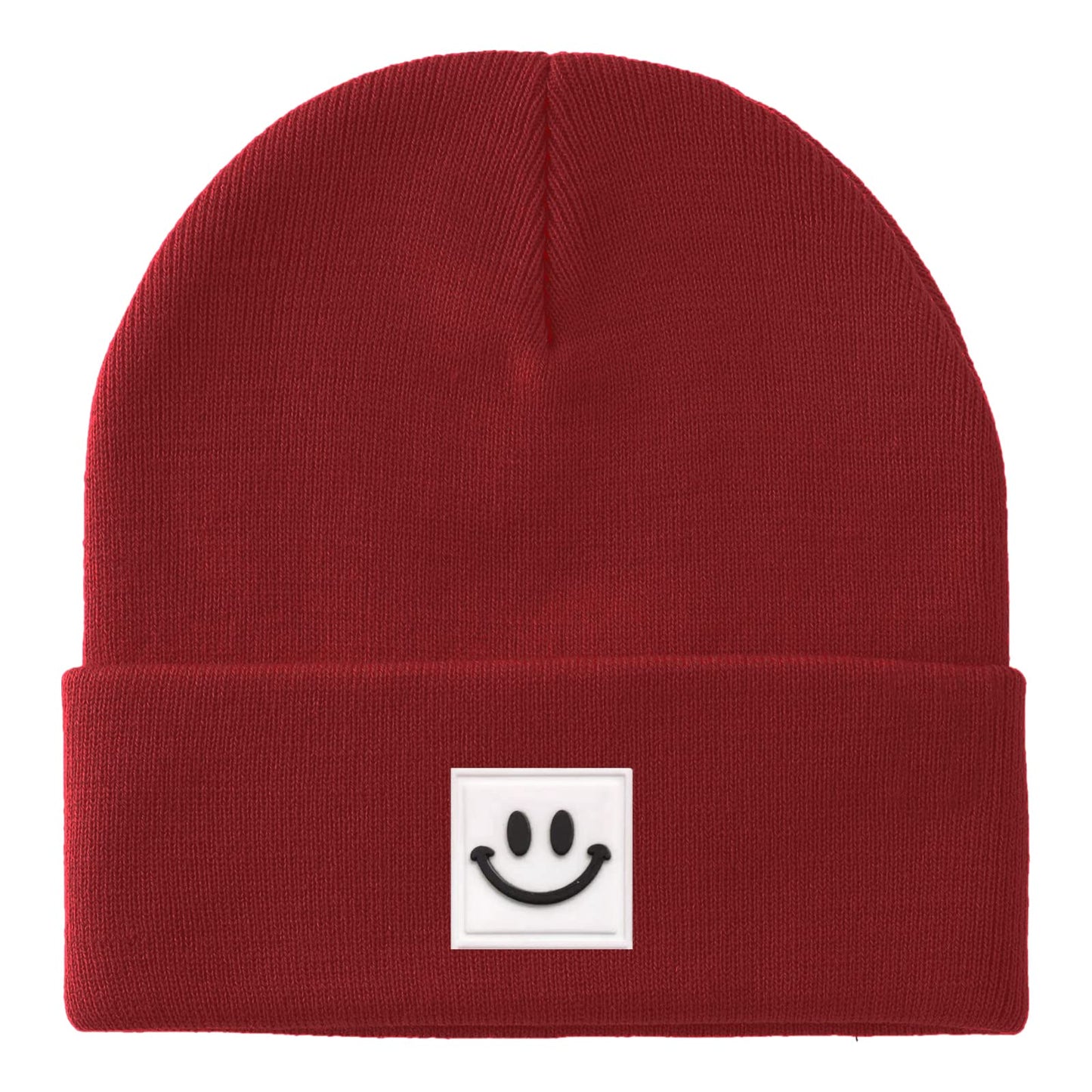 lycycse Beanie Hats for Women Men Knit Warm Winter Hat with Smile Face Unisex Soft Cuffed Acrylic Beanies Ski Hat Skull Cap Burgundy