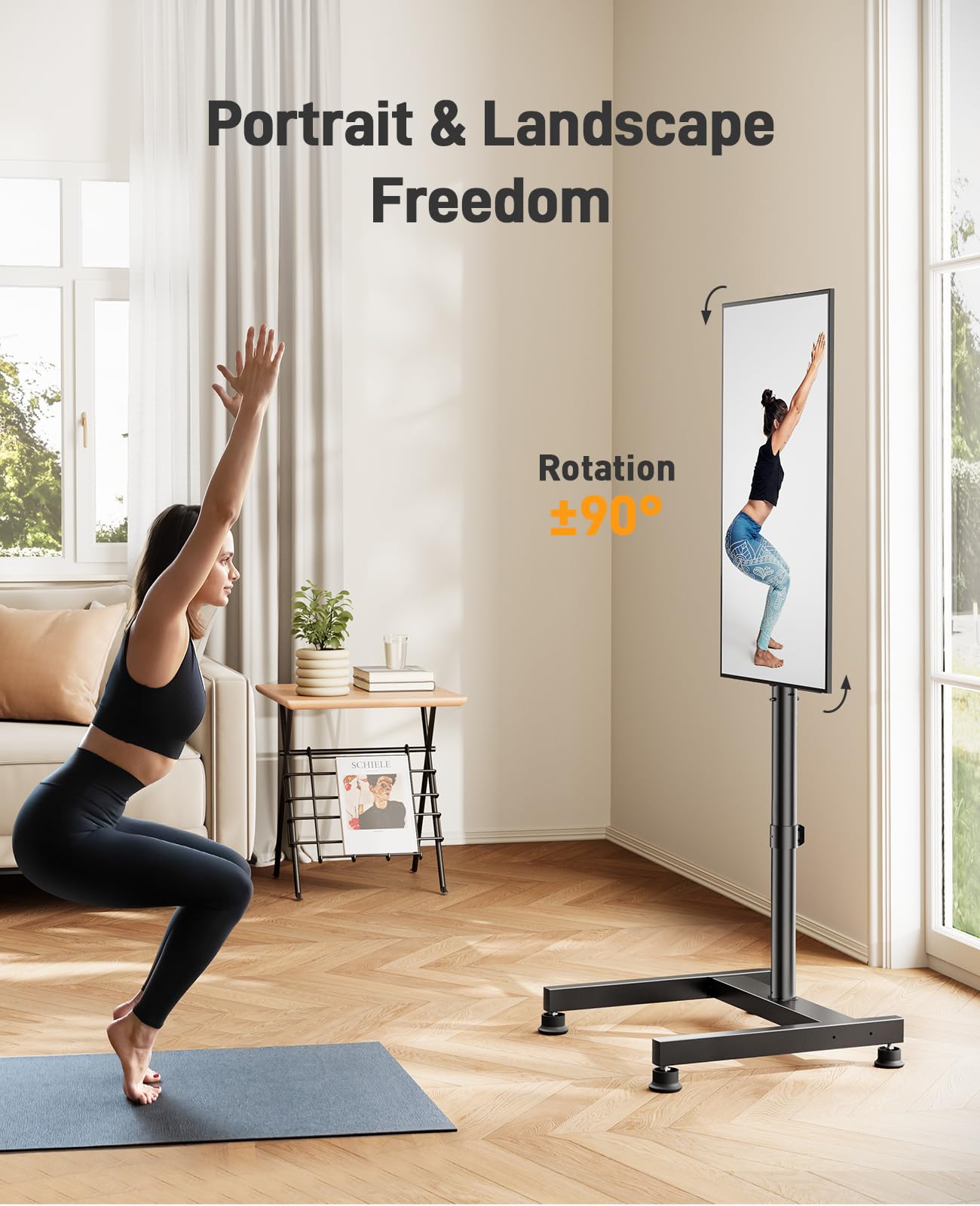 Perlegear Floor TV Stand with Mount for 26-50 inch TVs up to 55 lbs, TV Floor Stand with Rotation, Tilt, Level, Height Adjustable TV Stand for Bedroom/Living Room, Max VESA 300x300mm, PGFS12