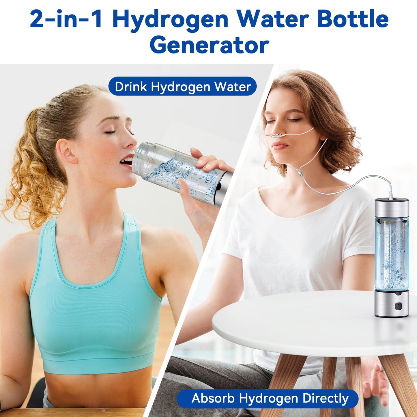 Hydrogen Water Bottle Generator, 2 in 1 Hydroh Hydrogen Water Bottle with SPE/PEM Technology, 460ml Portable Rechargeable Ionizer Machine for Home, Office, Travel and Fitness