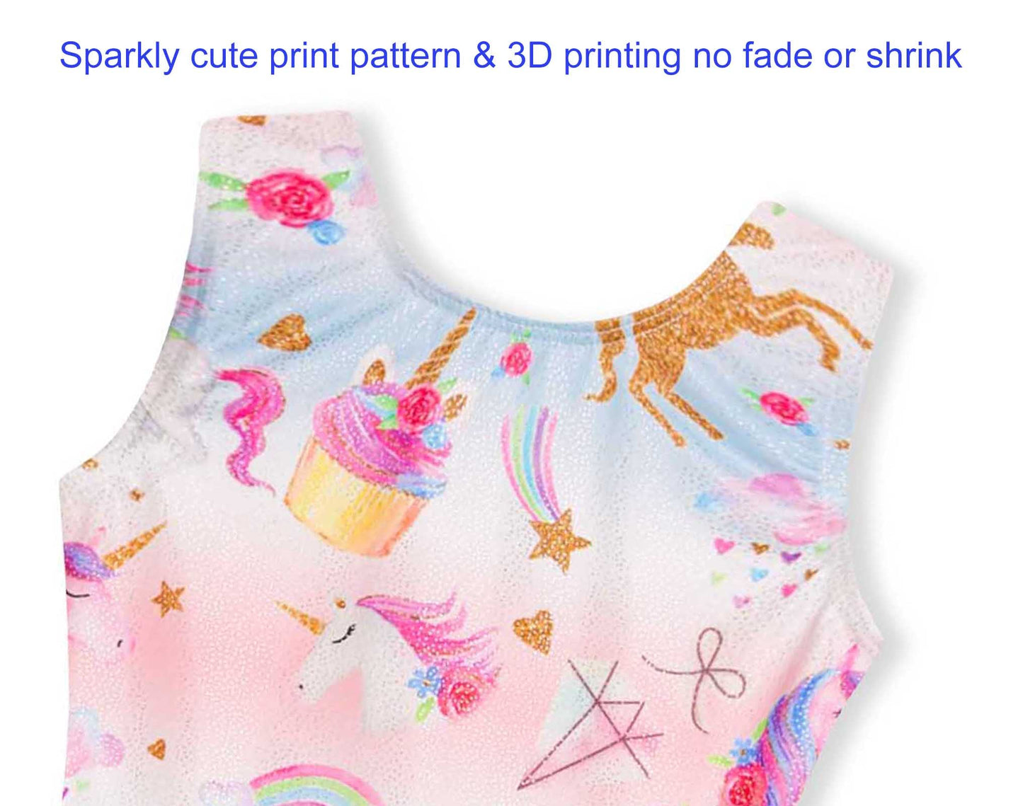 Domusgo Girls Gymnastics Leotards Size 6-7 Years Old Sparkle Rainbow Unicorn One Piece Biketard