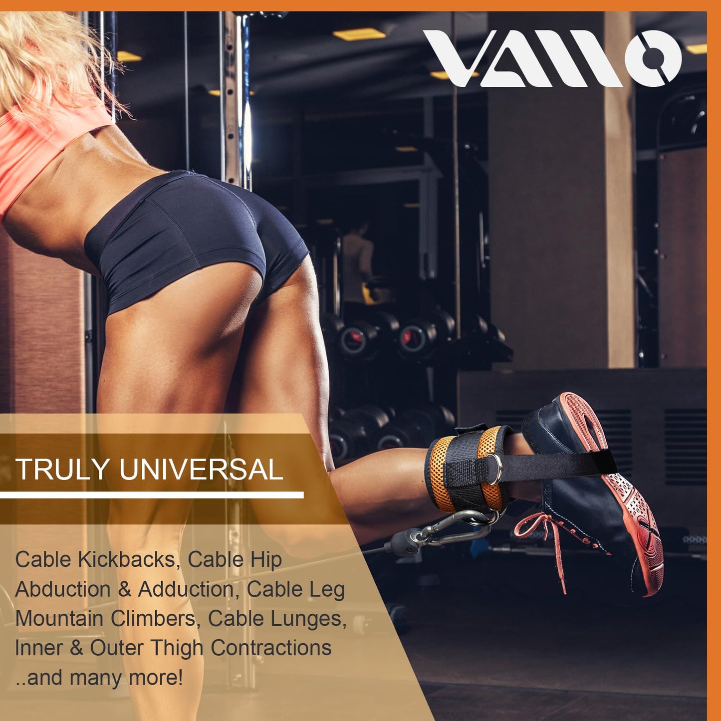 VAIIO Orange Ankle Straps for Cable Machines,Adjustable Comfort fit Neoprene, Reinforce Double D-Ring - Premium Ankle Cuffs to Improve Abdominal Muscles, Lift The Butts, Tone The Legs for Men & Women