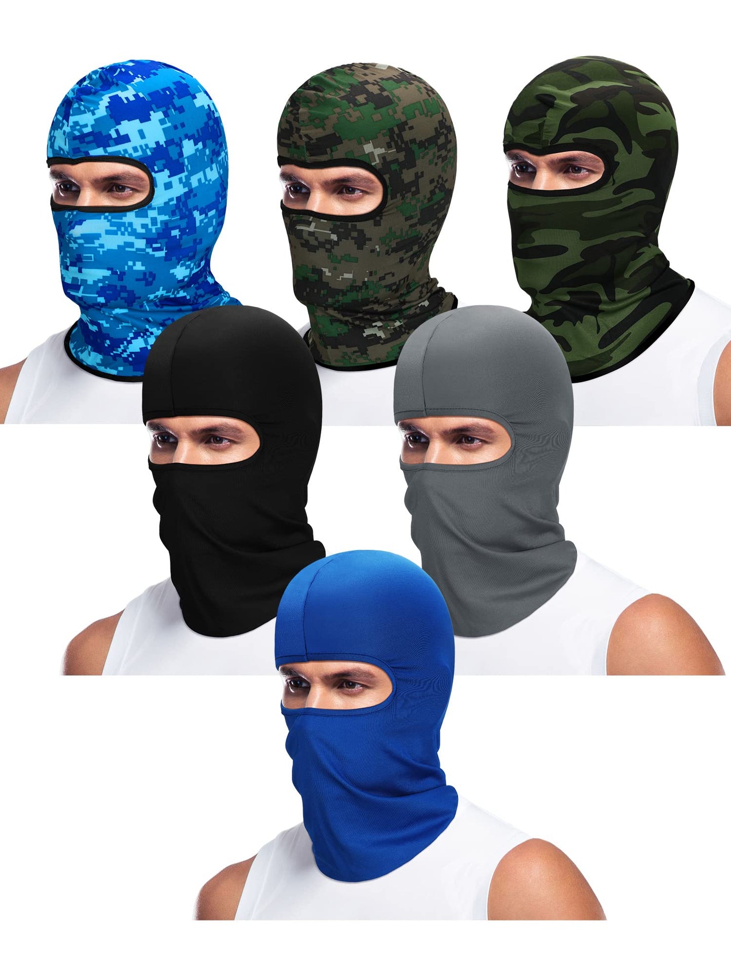 SATINIOR 6 Pieces Ski Mask for Men Balaclava Full Face Cover UV Sun Protection Cooling Neck Gaiter Clothing Scarf Bandana(Gray, Blue, Black, Fluorescent Colors)