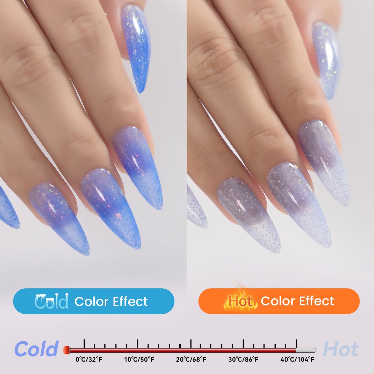 YTD Likomey Brocade Glitter Color Changing Gel Nail Polish,15ml Light Blue To Blue Shimmer Mood Temperature Change Colors Iridescent Flakes,Spring Summer Thermal Ombre UV Nail Gel,WB354