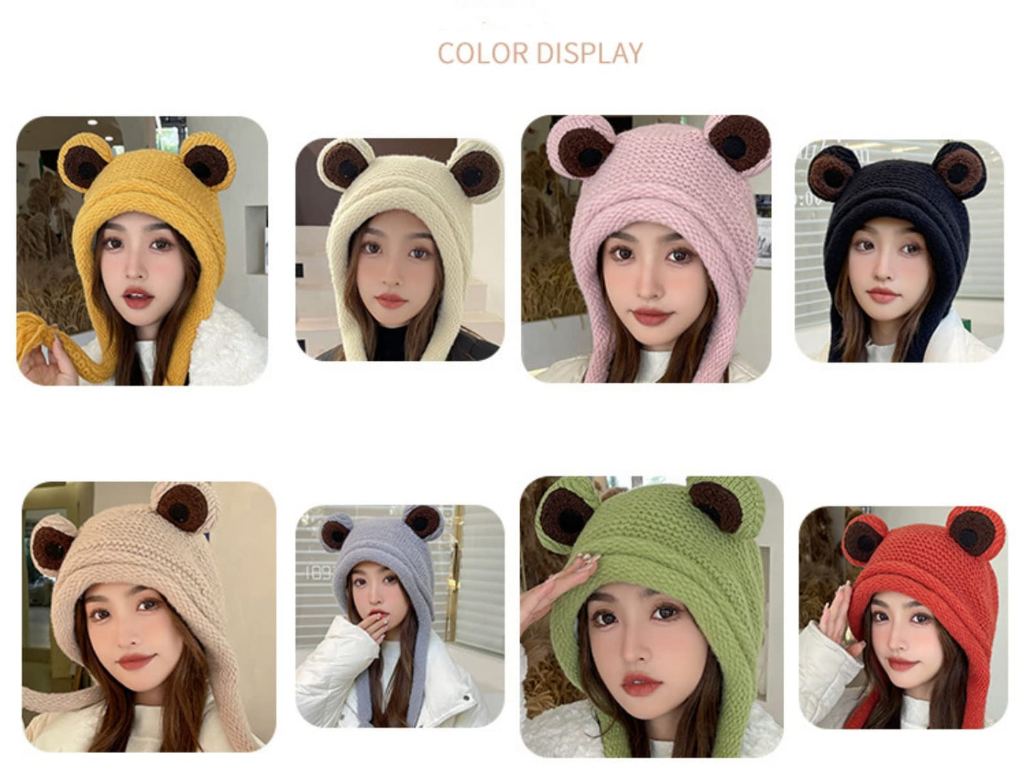 Frog Hats Adult Cute Beanie Crochet Knitted Hat Big Eye Frog Winter Ear Warmer Protective Beanie Hats Caps Outdoors Autumn Black