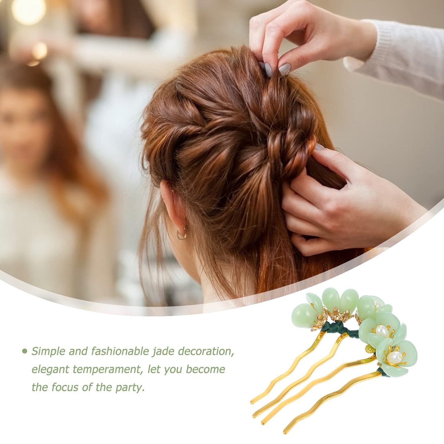 Beaupretty Jade Flower Hair Pin Chinese Hair Stick Jade Hairpin Retro Chignon Pin Traditional Classical Flower Hair Chopstick Hair Styling Accessories for Women Girls (Green)