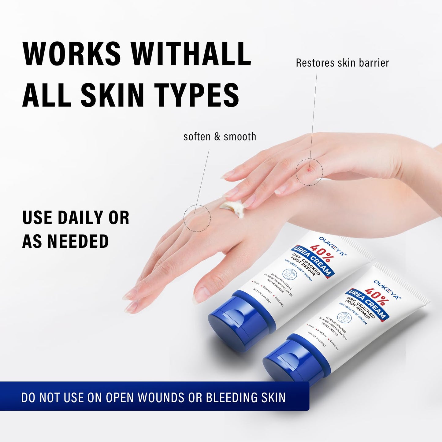 OUKEYA Urea Cream 40 Percent Tube 3 Oz, Urea Foot & Hand Cream for Dry Cracked, 40 per Urea Lotion for Feet Maximum Strength