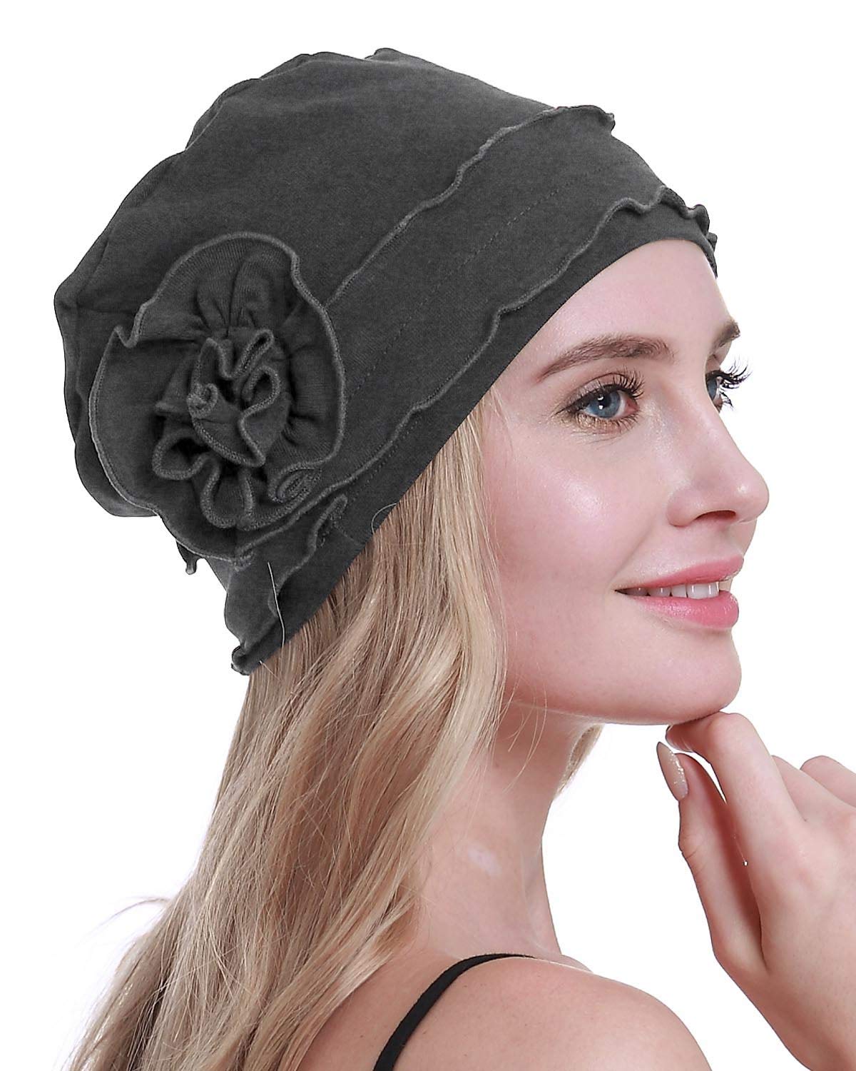 osvyo Chemo Headwear Turban Cap for Women - Cancer Beanie Hair Loss Sealed Packaging Dark Grey