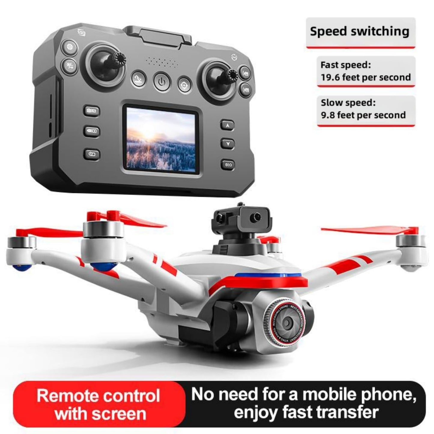 RC Drone With Screen Display Remote Control, Dual Camera, Optical Flow Hover, LED Lights, Speed Adjustment, Gravity Sensor, Brushless Motor, Trajectory Flight, 360 Degree Flip, APP Control, Headless Mode, One-Key Takeoff/Landing, Obstacle Avoidance, Impac