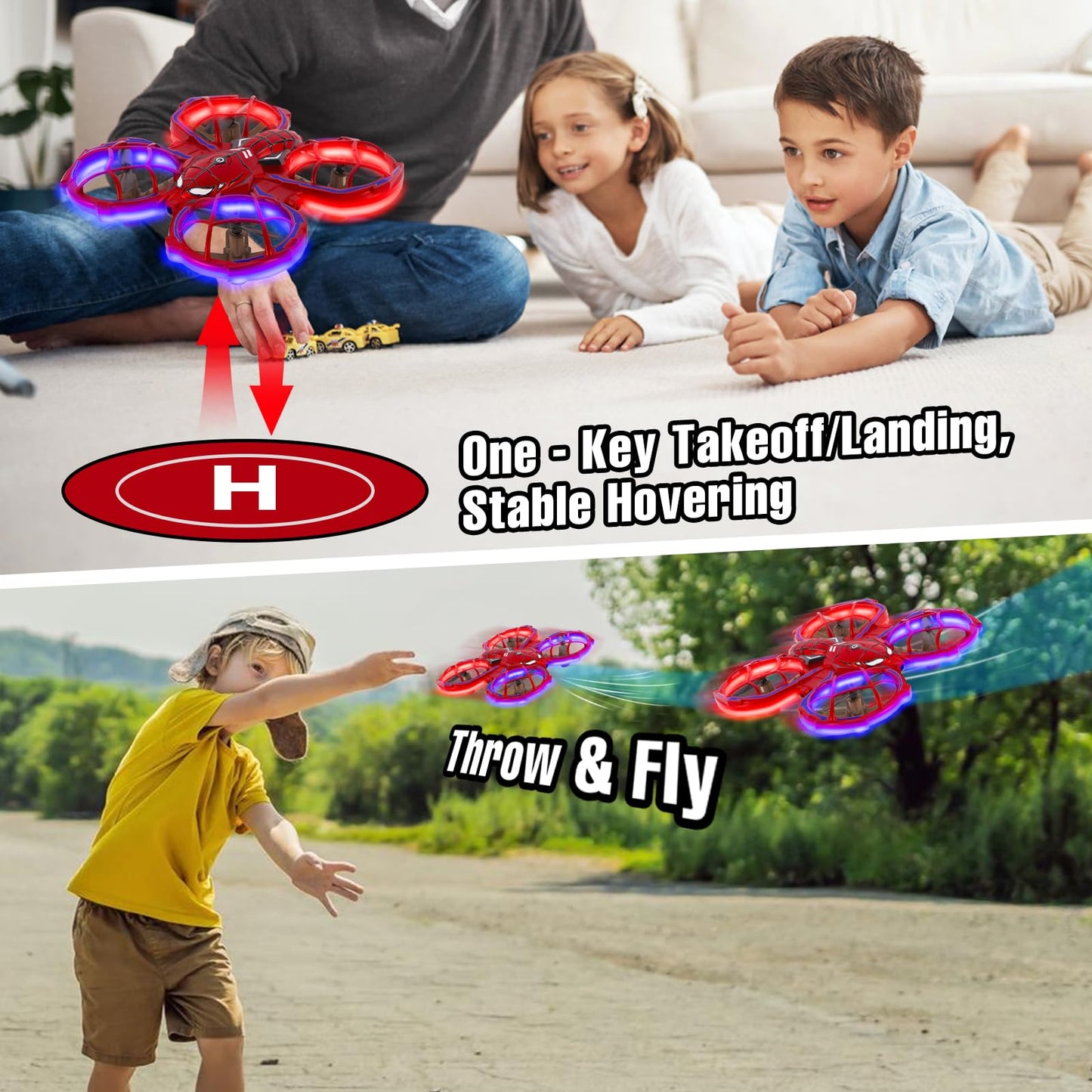 Aooess Drones for Kids 8-12: Spider Toy Stunt Drone With 5D Obstacle Avoidance, 3D Flip, Auto Hovering Indoor Drone, 2 Battery Kids RC Quadcopter With Led Lights RC Helicopter for Adults Kid