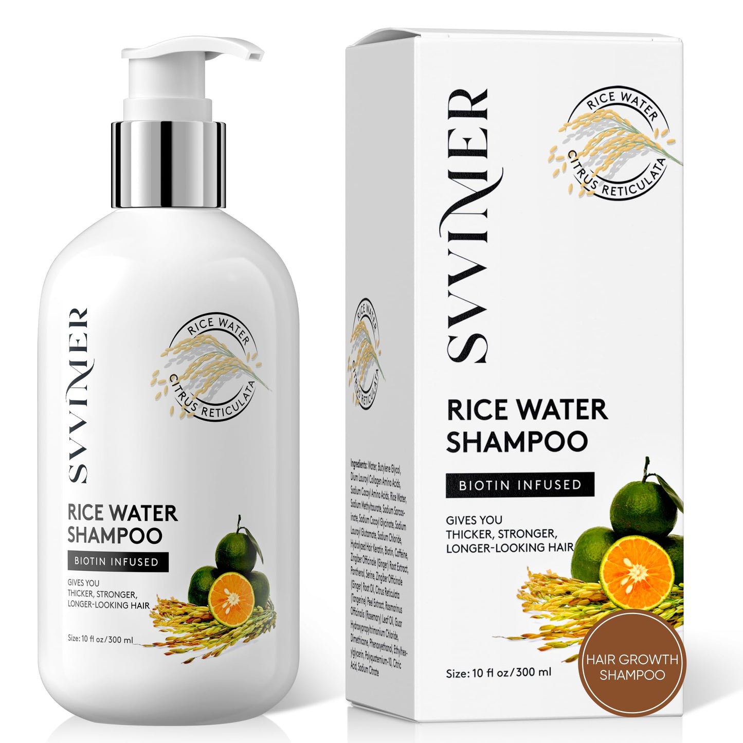 Svvimer Rice Water Hair Growth Shampoo - Biotin Thickening Shampoo for Hair Loss and Thinning Hair - Sulfate Free for Women and Men 10 Fl Oz (Pack of 1)