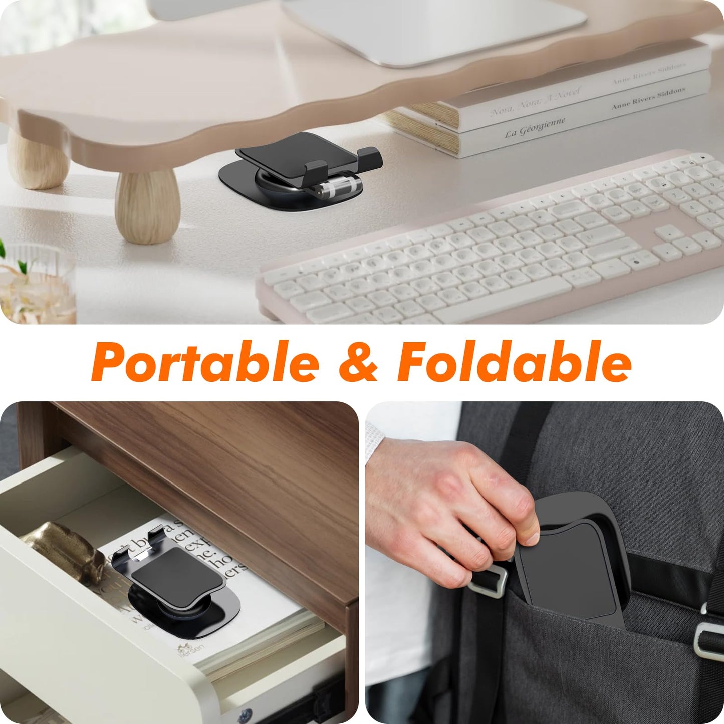 ZTGYGY Cell Phone Stand for Desk, Adjustable Foldable Desktop Phone Holder, 360 Degree Rotating Phone Stand for Recording Compatible with iPhone 16 15 14 13 12 11 Pro, Black