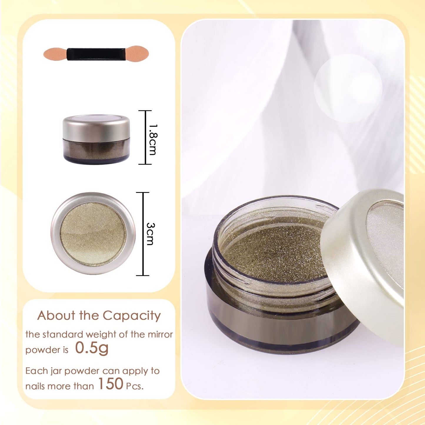 Laza Chrome Nail Powder Mirror Effect Metallic Dust Holographic Glitter Glazed Manicure Decoration Reflective Pigment for DIY Gel Polish Nail Art, Resin Craft, Gifts - Silver Gold