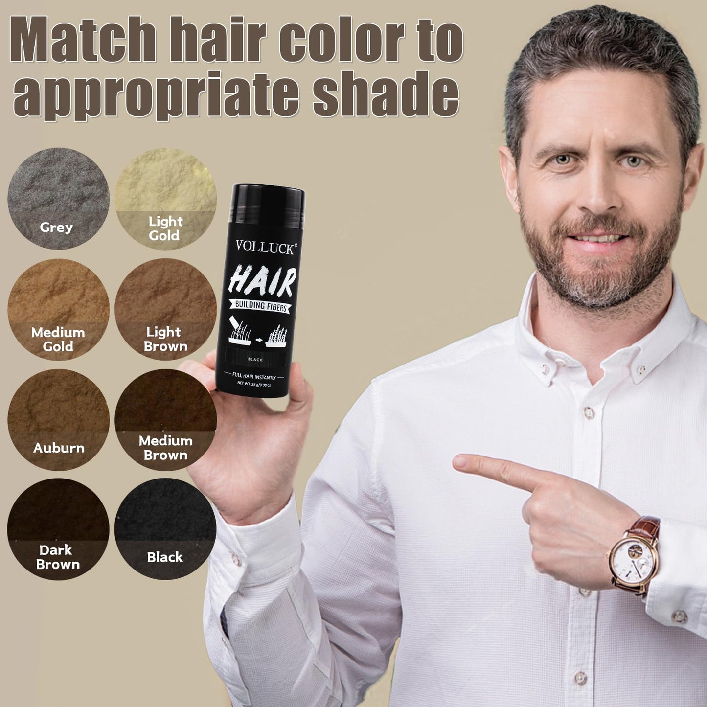 VOLLUCK Hair Fibers for Thinning Hair, Instant Coverage Hair Building Fibers for Women and men, Natural Hair Powder for Conceal Hair Loss 28 g (Black)