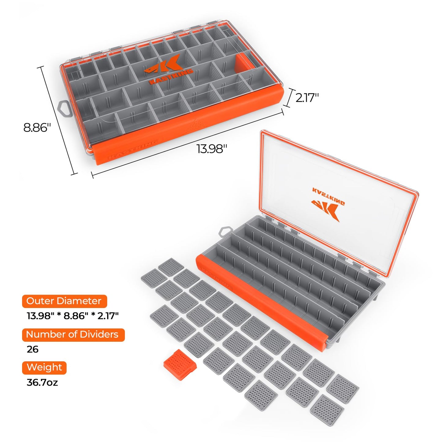 KastKing HyperSeal Waterproof Tackle Box, Waterproof 3600 and 3700 Tackle Trays, Fishing Tackle Box Organizer with Removable Dividers, Lure Box and Terminal Tackle Storage