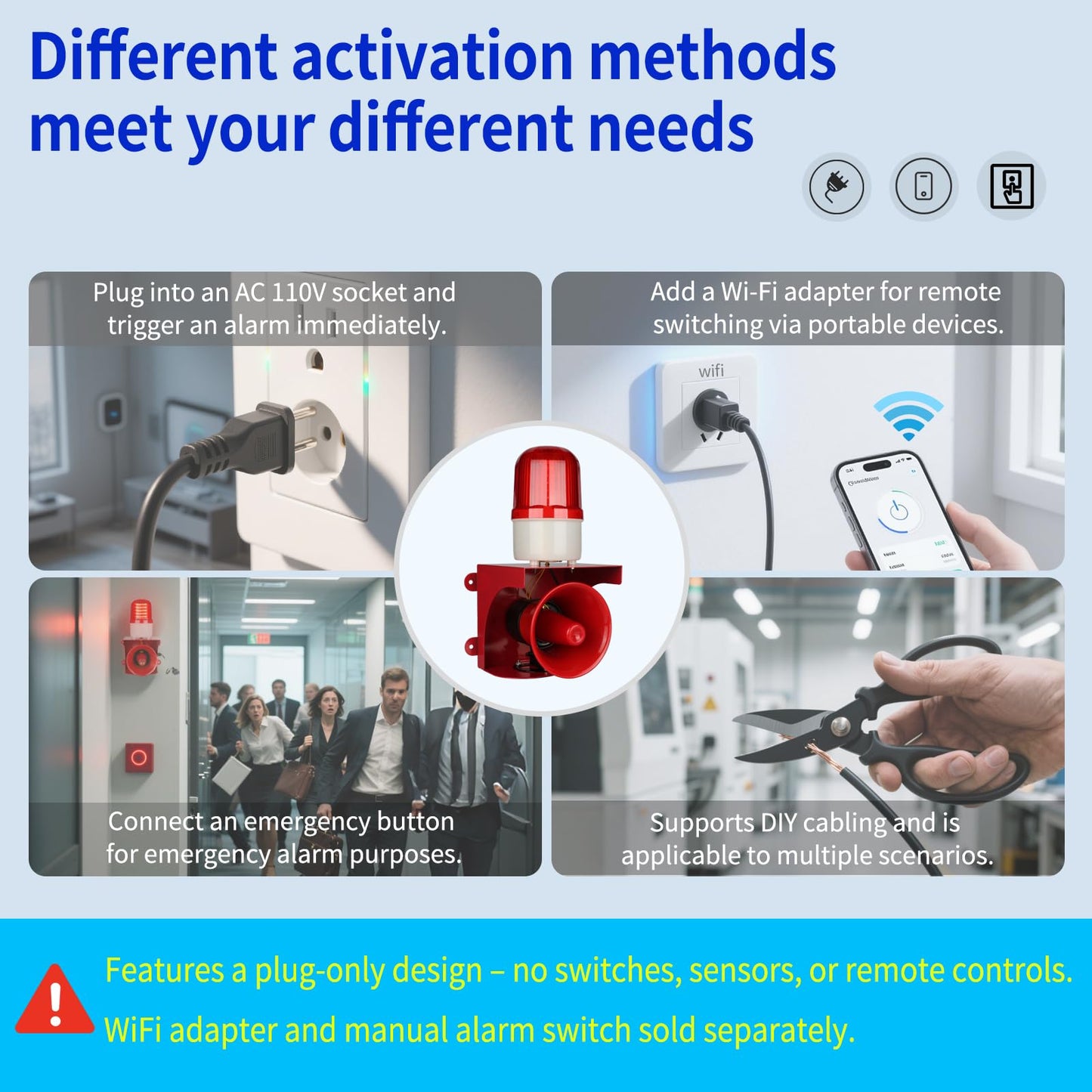 AC110V-120V Industrial Siren Alarm Strobe Light-120dB Loud Horn & Red Beacon Warning Light,Waterproof Indoor/Outdoor Safety Alarm for Emergency,Factory,Office,Fires,Tornado,Intruders,Animal Deterrent