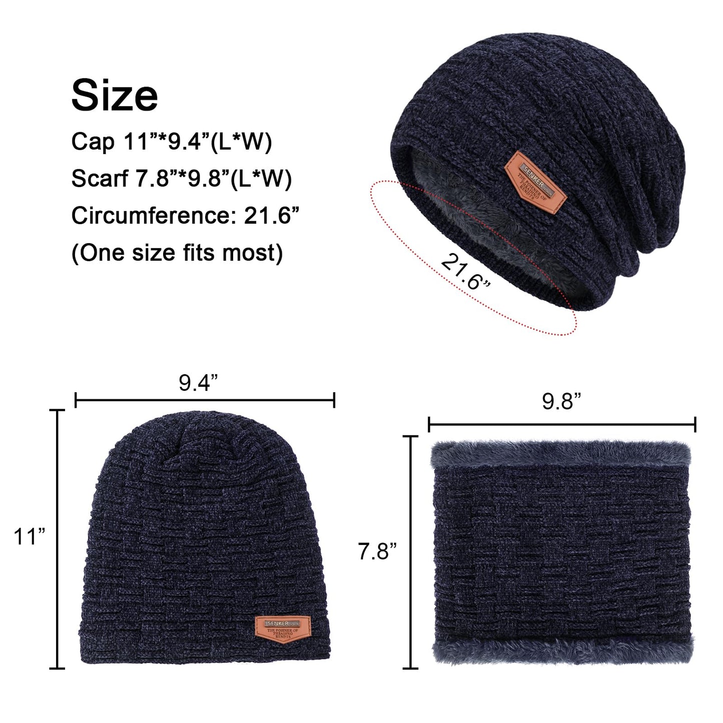 3 Pieces Winter Hat Scarf and Gloves Set for Men and Women, Knit Slouchy Beanie Cap Neck Warmer Screen - Touch Texting Gloves Navy