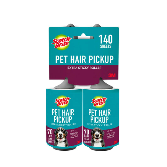 Scotch-Brite Pet Hair Pickup Extra Sticky Lint Roller, Designed for Removing Fur + Fluff on Couches, Clothes, Dog and Cat Beds, & More, 2 Pack, 140 Easy-Tear Adhesive Sheets Total