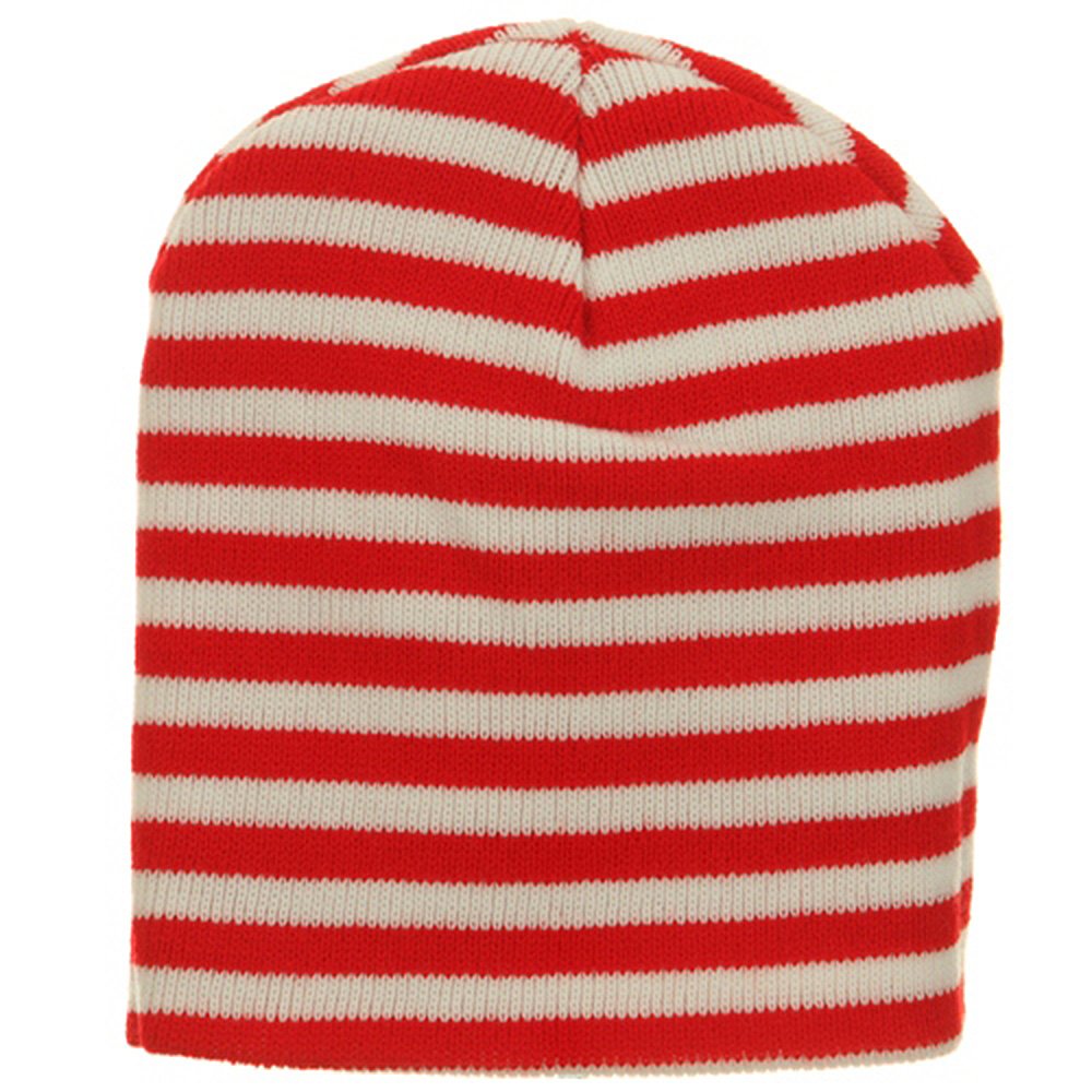 Trendy Striped Beanie - Red White OSFM