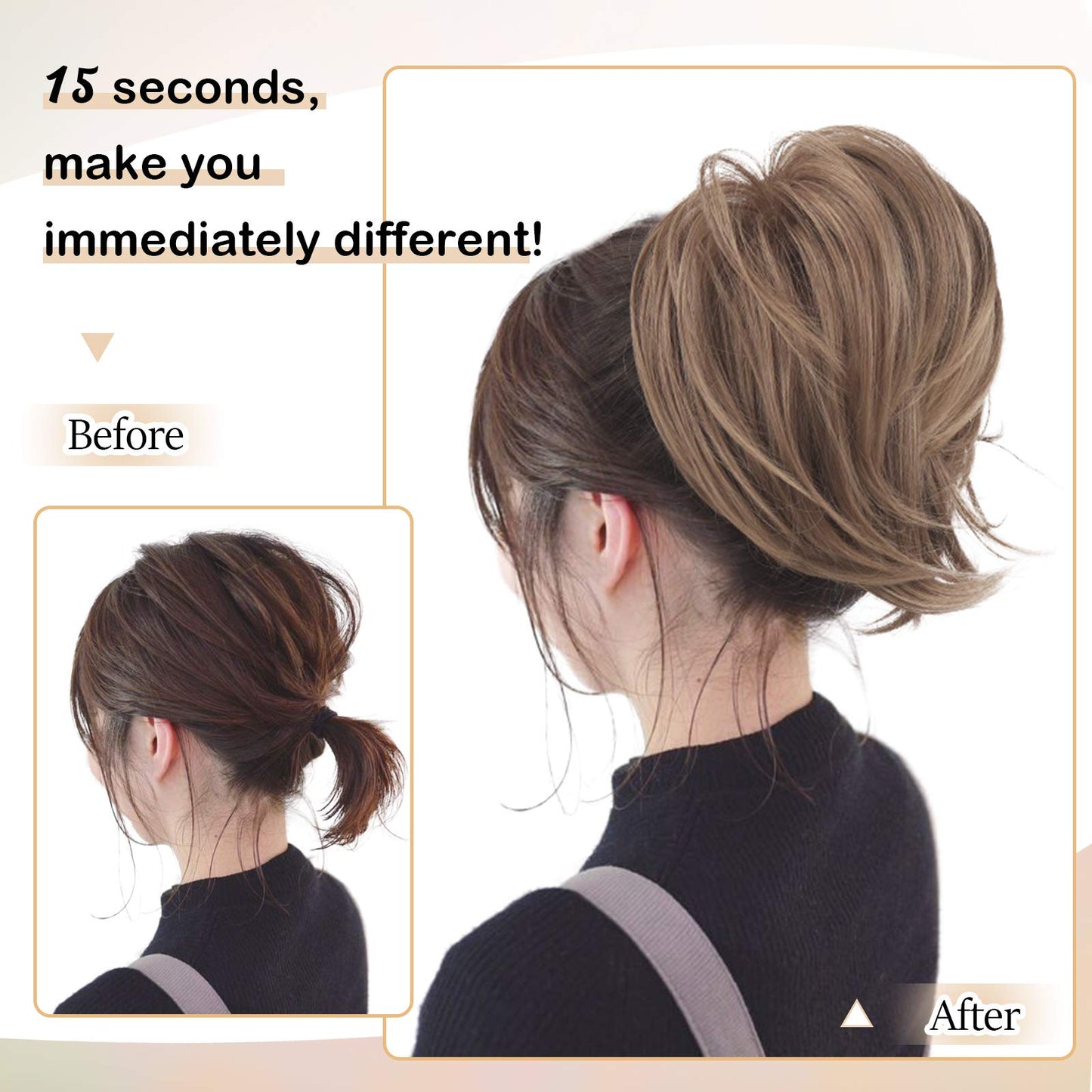 BARSDAR Brown Hair Bun Extensions -Short Straight Ponytail Hair Bun Extensions for Women, Synthetic Messy Hair Bun Extensions Elastic Hair Bun Scrunchies Hairpieces Daily - Dark Brown