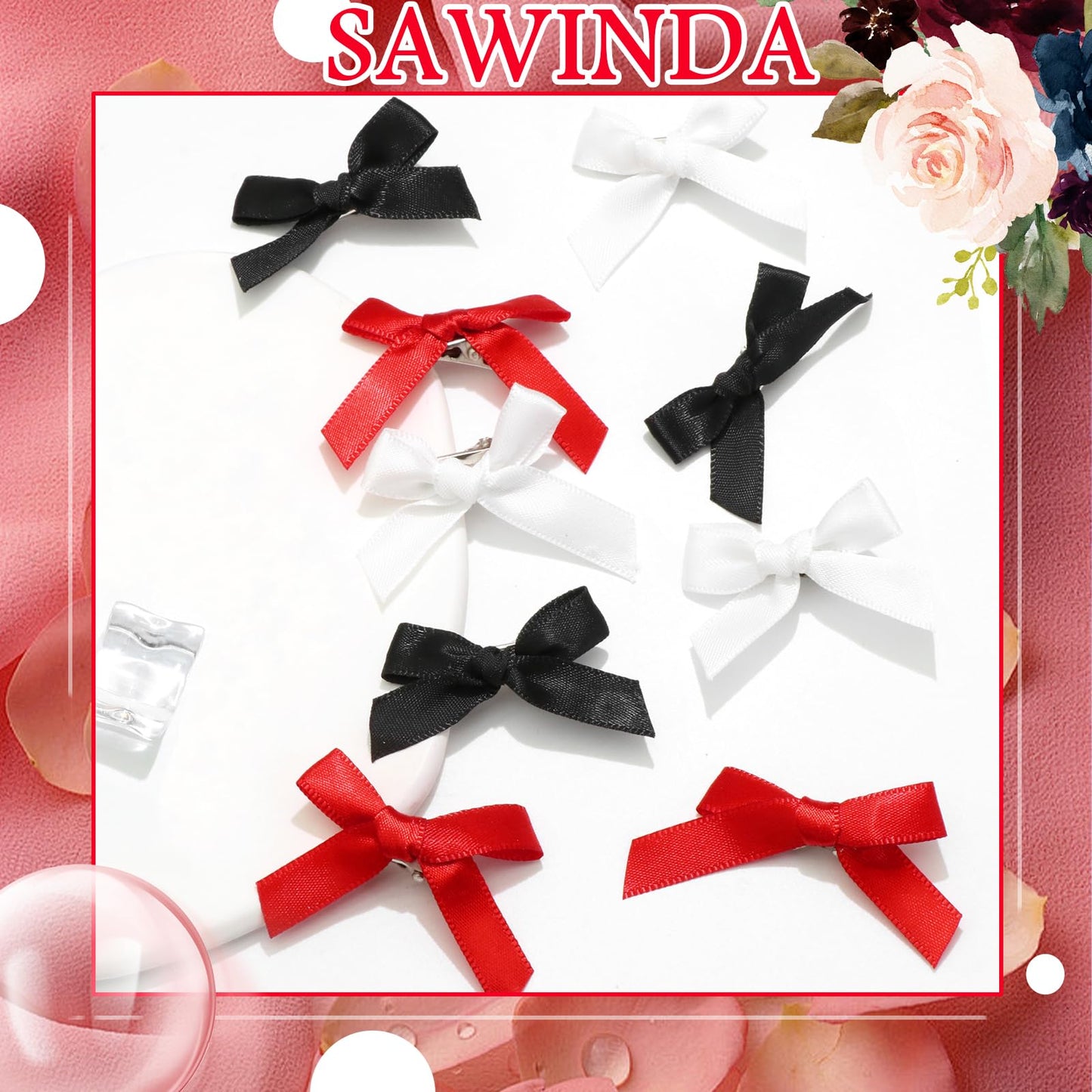 SAWINDA Mini Ribbon Bowknot Barrettes - 30PCS Metal Y2k Cute Black & White Claw Clips & Hair Accessories for Women Girls
