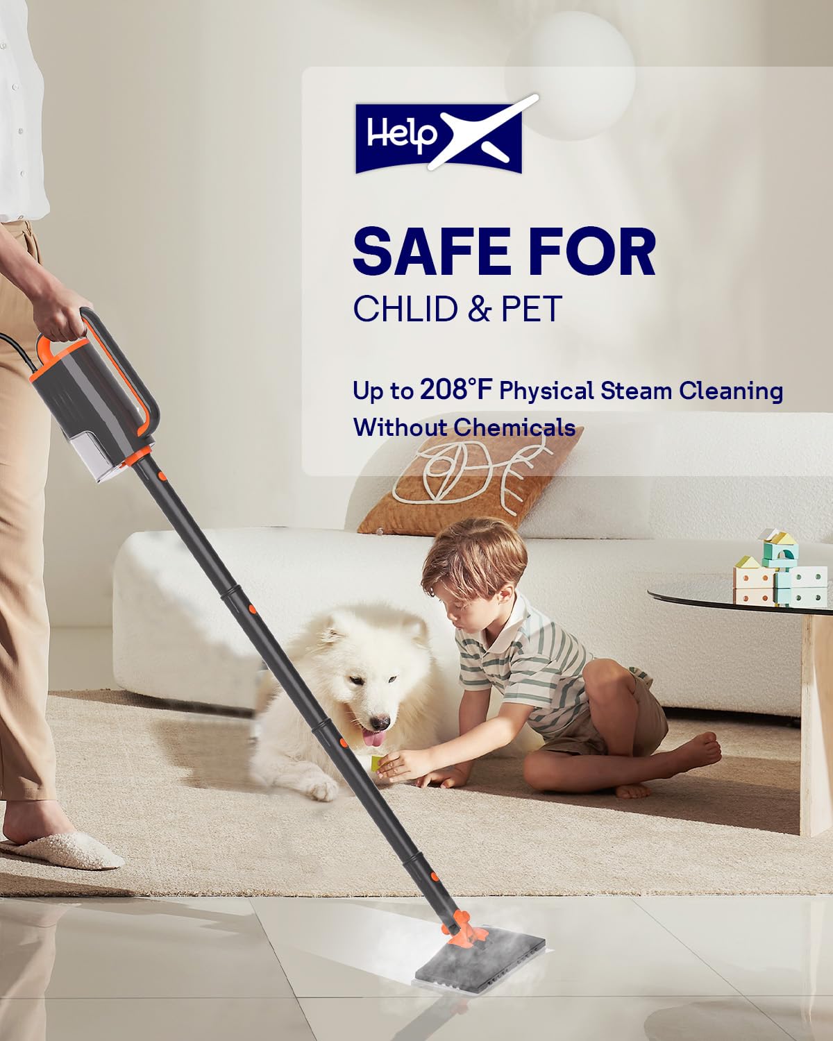 HelpX Steam Mop Cleaner with Detachable Handheld Steamer, 20 in 1 Steam Cleaner with Multiple Accessories, Detachable Water Tank, Microfiber Pads for Floor, Tiles, Carpet and Grout Cleaning (Grey)