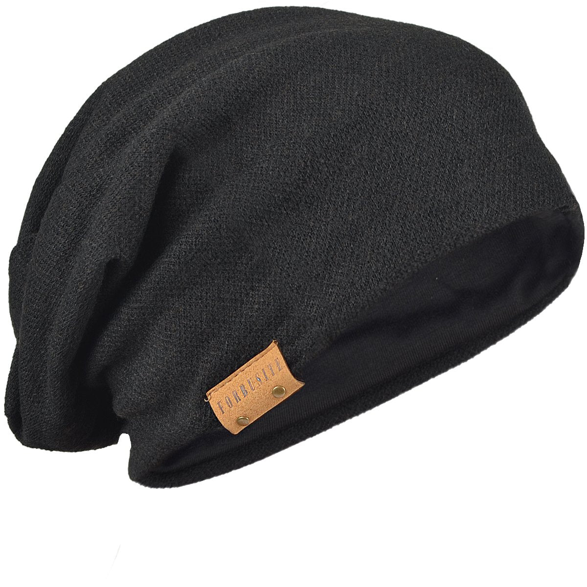 FORBUSITE Black Slouch Beanie for Men Women Summer Winter, Long and Oversized Skull Cap B010