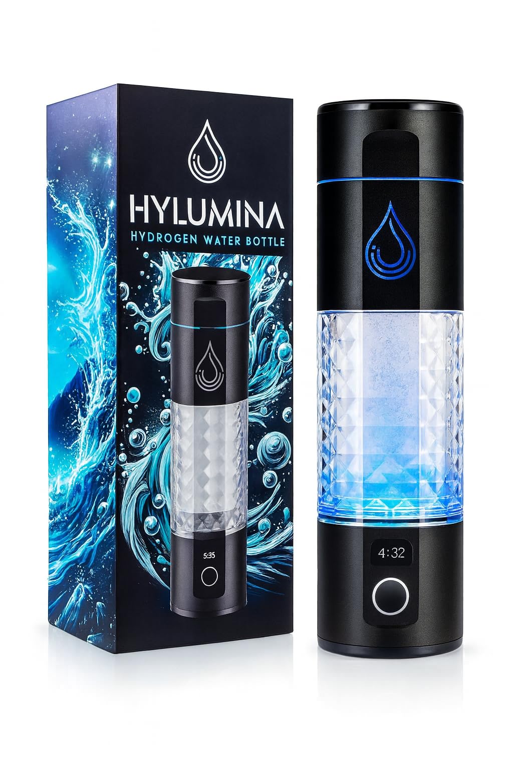 Hydrogen Water Bottle Generator – Up to 6400ppb H₂ – SPE/PEM Tech & OLED Display – Portable 9.5oz Molecular Hydrogen Water Machine – Premium Gift Packaging – Rechargeable, BPA-Free, Leakproof