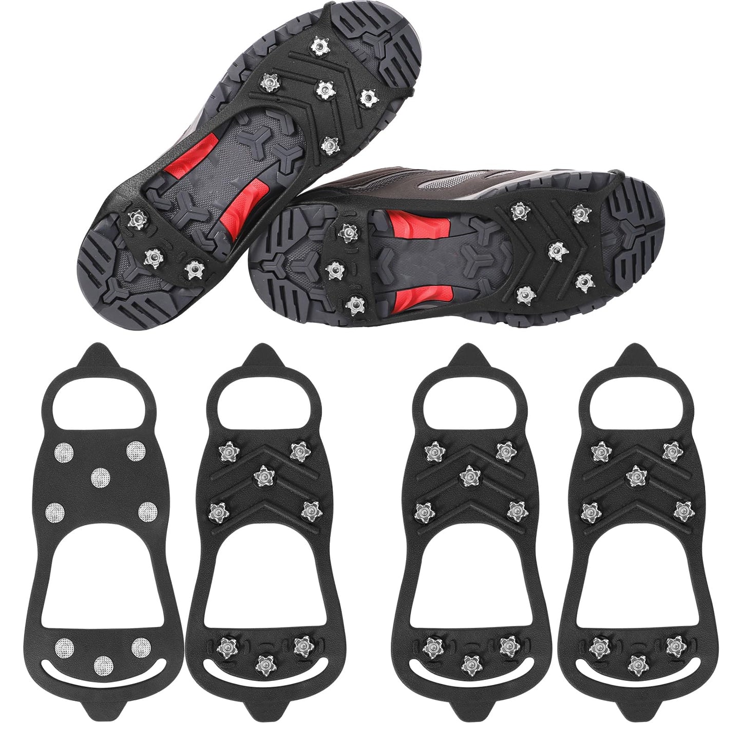 2 Pairs Crampons Spikes, Ice Cleats Non Slip Gripper Spikes with 8 Steel Studs Traction Cleats Grips for Boots Shoes Climbing Mountaineering Hiking Walking on Ice Snow (M Size)