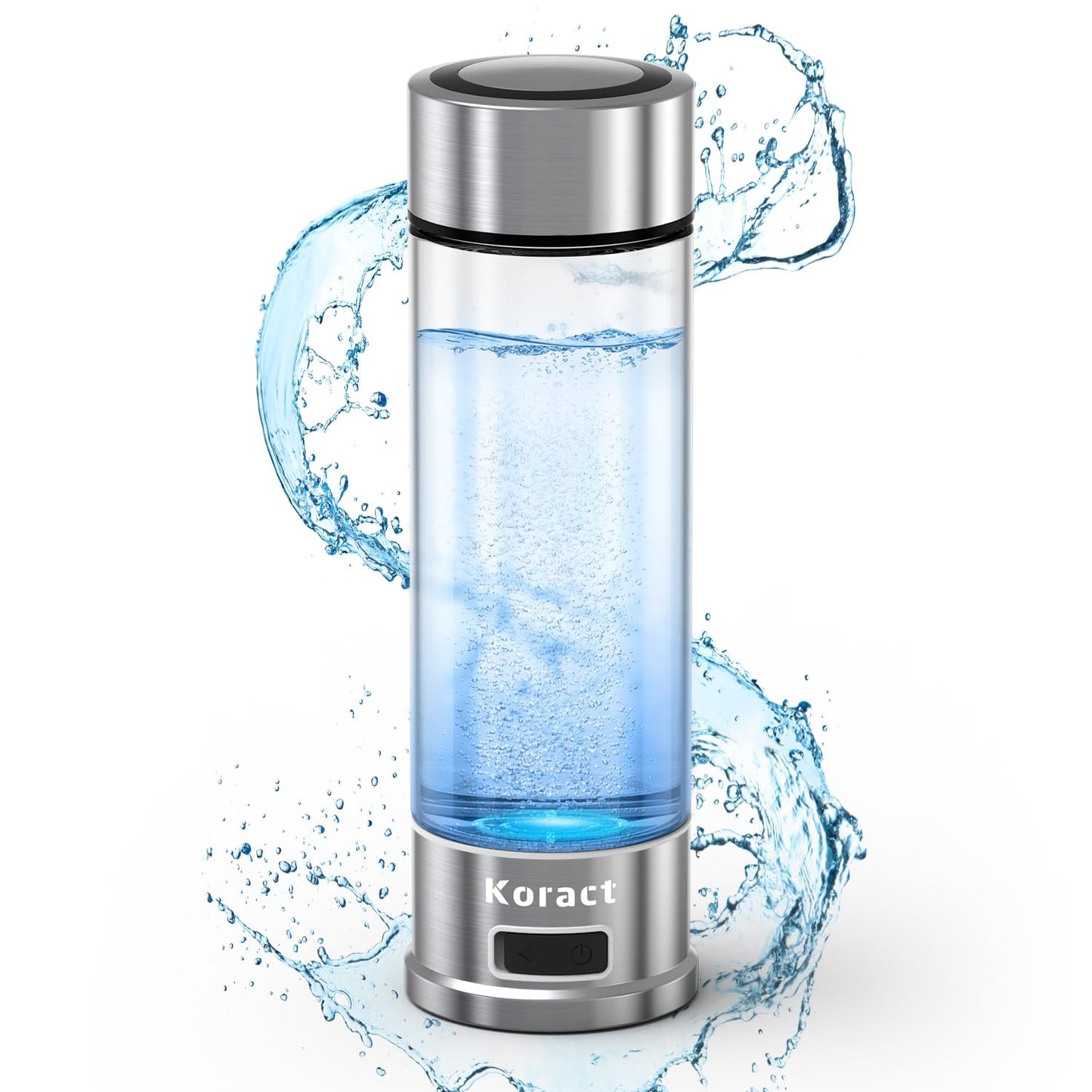 Hydrogen Water Bottle 1500PPB Portable Hydrogen Water Bottle Generator Glass, Hydrogen Rich Water Dispenser with SPE & PEM Technology, for Home Office Fitness Travel Outdoor Sports (Silvery)