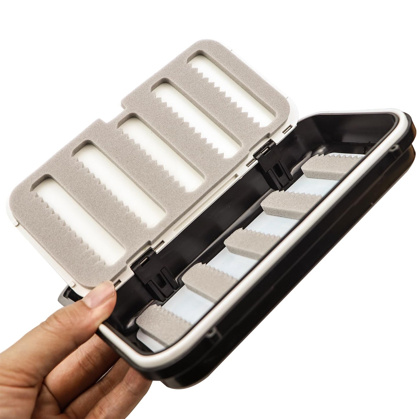KEESHINE Fly Fishing Box Multi sided Fly Box with Removable Swing Leaf Center (Black, Small)