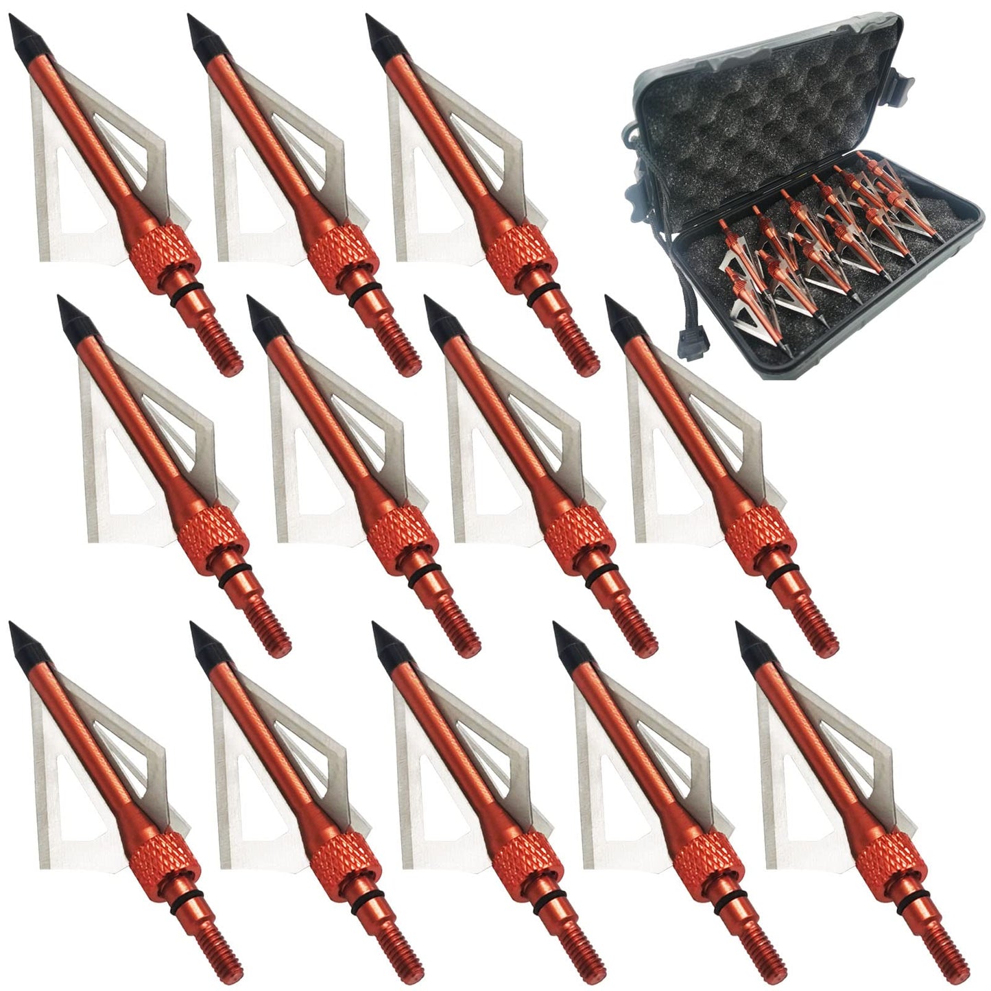 LeeMui Hunting Broadheads 12PK 100 Grains Screw-in Arrow Archery 3 Blades Hunting Heads Arrow Tips Compatible with Crossbow and Compound Bow + 1 PK Broadhead Storage Case (Brown)